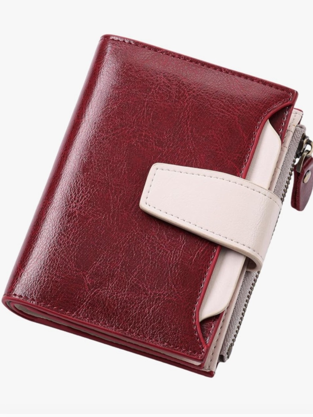 Woman’s Red and White Leather Bifold Wallet Two Toned, Retro Style